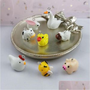 Charms jinglang resina fofa animal charme pequeno pato amarelo bee brigos de galinha de ganso de pingente acessórios de pulseira gota del dh6zv