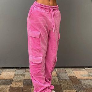 Kadınlar pantolon s weeepe kawaii pembe kargo y2k sevimli kadife sonbahar kışlık alçak rise sweatpants baggy cep gündelik kadınlar l230105