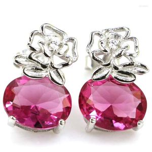 Brincos de garanhão 15x10mm Jazaz Elegant 3.4g criou rosa Tourmaline Paris Blue Toplez for Girls Daily Wear 925 Solid Sterling Silver