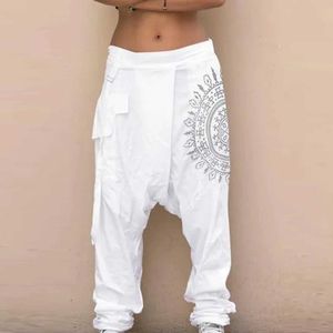 Men's Pants Men Fashion Print Plus Size Casual Elastic Waist Pockets Wide Leg Harem PantsMen's