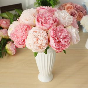 Decorative Flowers 2Pcs 5Heads Silk Peony Fake Flower For Wedding Home Office Party El Window Sill Decoration Table Floral Arrangement