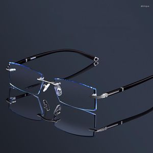 Solglasögon ramar Rimless Business Glasses Men's Diamond Cut Edge-glasögon Frame Men Anti-Blue Light Spectacle TR Ben Recept