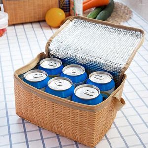 Dinnerware Sets Camping Picnic Portable Wicker Rattan Outdoor High-Capacity Tableware Insulated Thermal Cooler Container Basket