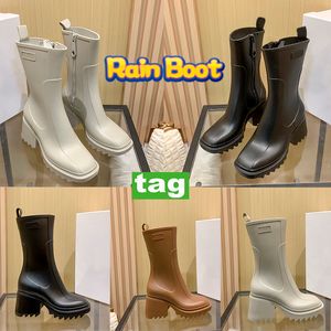 Designer Womens Betty Rubber Rain Boot Paris Fashion Luxury PVC Rubber Beeled Platform Knee-high Tall Waterproof Shoes Outdoor Rainshoes High Heels US 4-12