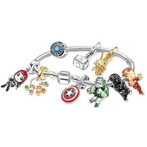 925 Sterling Silber Schlangenketten-Verschluss-Armband, Cartoon-europäische Charm-Perlen, Avenger-Anhänger, passend für Pandora-Charm-Armbänder, Halskette B7