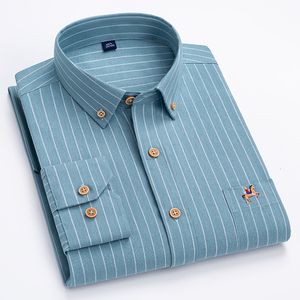 Men's Casual Shirts Size M 7XL 100 Pure Cotton Oxford Striped Plaid Male High Quality Long sleeve for Men Button Up 230105