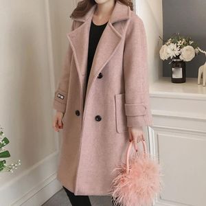 Women's Wool & Blends Autumn Winter Women Korean Coats Ladies Solid Casual Overcoat Double-Breasted Turn-Down Collar Jakects