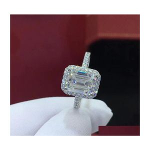 Pierścienie ślubne marka choucong oszałamiająca luksusowa biżuteria 925 Sterling Sier Princess Cut White Topaz CZ Diamond Stones Women Band Ring Dhnui
