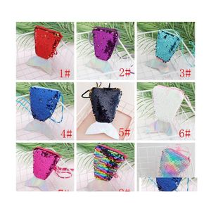 Storage Bags Women Mermaid Tail Sequins Coin Purse Girls Crossbody Card Holder Small Portable Glittler Wallet Bag Pouch Kid Gift Vt0 Dhgxm
