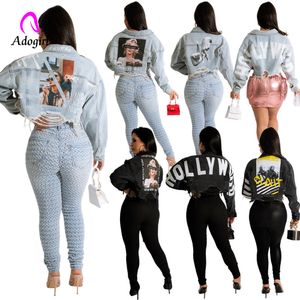 Männer Hoodies Sweatshirts Wilde Frauen Denim Mantel Langarm Button Up Crop Sommer Chic Workout Jacke Brief Gedruckt Distressed Loch outwear 230105