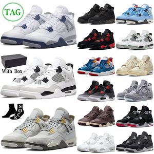 with box 4 Retro Basketball Shoes Jumpman 4s Mens Womens Midnight Navy Military Black Cat Canvas Red Thunder University Blue Cactus Jack Men Trainers Outdoor Sneaker