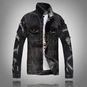 Men's Jackets 2023 Men Ripped Hole Denim Jacket Loose Large Size Casual Couple Coats Gray Black Long Sleeve Spring And Autumn High Street