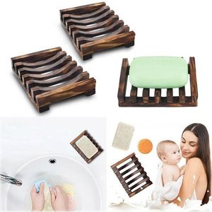 DHL Natural Wood Bamboo Soap Dish Tray Holder Storage Soap Rack Plate Box Container för badduschplatta Badrum FY4366