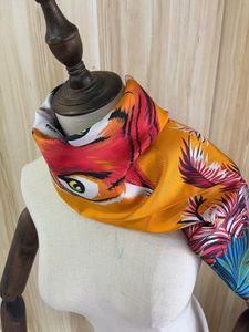 Halsdukar 2023 Ankomst Winter Spring Classic Orange Tiger Real Silk Scarf Twill Hand Made Roll 90 cm Shawl Wrap For Women Lady