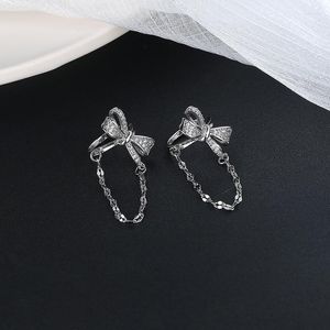 Brincos Brincos Ventfille Sterling Silver Fashion Light Luxury Zircon Bow Ear Clip Ladies Tassel Bone Jewelry Gift