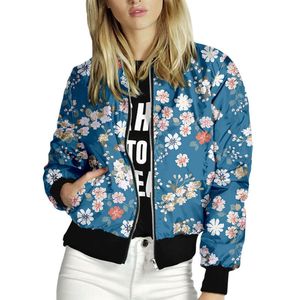 Kvinnans jackor 2023 Casual Women Spring Autumn Basic Floral 3D Print Bomber dragkedja Päls mode långärmad kvinnlig smal ytterkläder