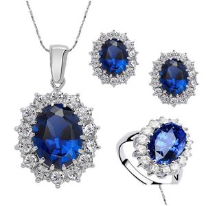 Örhängen halsband blå kristallsten brudar örhänge ring för kvinnliga afrikanska smycken set mode bröllop drop leverans dhkb0