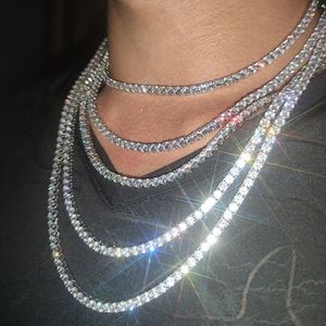 3 мм 4 мм 5 мм 6 мм хип -хоп теннисных цепочек ювелирные украшения женщины мужские ожерелья из бриллиантовой цепи.