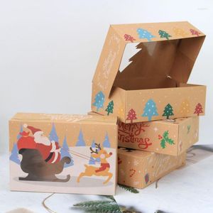 Gift Wrap 4/8/12PCS Christmas Cookie Boxes Kraft Paper Bakery Candy Biscuit Holiday Atmosphere Packaging Decoration Year