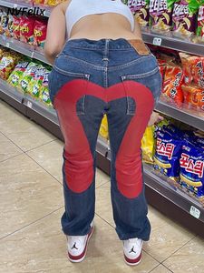 Dżinsowy dżins z nadrukiem w lupgy proste szerokie spodnie na nogi seksowne biodra podnośne dżinsowe spodnie mody streetwear gotycka ubrania 230105