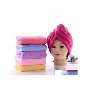Duş Kapakları 6 Renk Yumuşak Havlu Sihirli Hızlı Kuru Saç Mikrofiber Kurutma Konforlu Türban Sargı Şapka Spa Banyo Dh0446 Damla Teslimat DHFEP