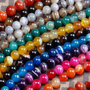 Agate 8Mm Natural Color Stripe Beads Round Stone For Jewelry Making Diy Bracelet Necklace Onyx Bead Drop Delivery Dhjt3