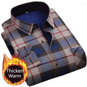 Men's Casual Shirts 2023 Winter Mens Fashion Thicking Warm Long Sleeve Plaid Shirt Male Business Fleece Lined Soft Flannel Dress L-5XL