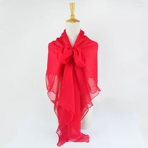Halsdukar silke crinkle georgette lång halsduk 110cmx180 cm rena kvinnor vanlig färg stor storlek chiffong rött