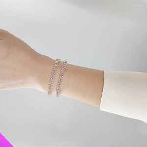 Armreif Großhandel 10 2 Reihen Rosa Strass Armband Glänzender Kristall Mädchen Damen Modeschmuck 2023