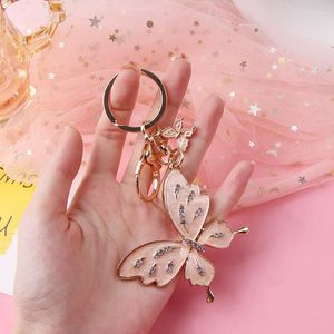 Keychains Fashion Trendy vacker dubbel fjäril Keychain Rhinestone Jungle Animal Jewelry Women Girl Bag Decor Trinket Car Keyring