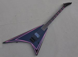 Chitarra elettrica nera V con adesivo rosa Tastiera in palissandro Floyd Rose 24 tasti personalizzabili su richiesta