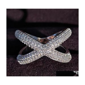 Обручальные кольца США размером 510 роскошные украшения ручной работы 925 стерлинги Sier Pave White Sapphire Cz Diamond Gemstones Eternity Women Cr Dhnax