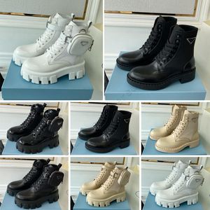 Män kvinnor Rois Boots Designer Ankel Martin Boot Leather Nylon avtagbar påse Bootie Militärinspirerade stridskor Originalstorlek 35-46