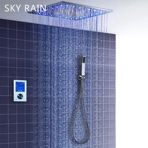 Bathroom Shower Heads Intelligent Thermostatic Digital Screen Controller Touch Panel Diverter Mixer 20Inch Big Spray LED Head Set 230105