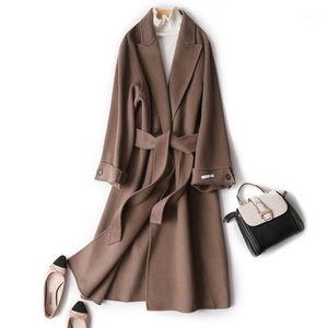 Dames wol lange jas vrouwen lente herfst wollen jas zwart bruin oversized Koreaanse elegante overjas casaco feminino 1112 kJ4072