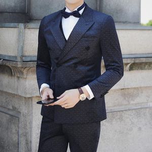 Abiti da uomo Taglia asiatica Uomo Stampato Tuxedo Suit Doppiopetto Slim Fit M-3XL Uomo Matrimonio Sposo Prom Uomo 3 pezzi Blazer