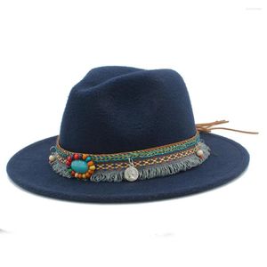 Basker ull kvinnor män kände fedora hatt med tofs bohemia band elegant lady vinter höst jazz gudfader sombrero caps
