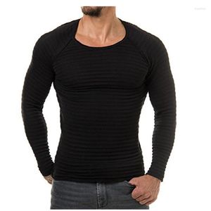 Men's T Shirts Knitwear Thin Strips Long-sleeved T-shirt Round Neck Bottoming Shirt Pullover Bottom Short Korean Slim Tights