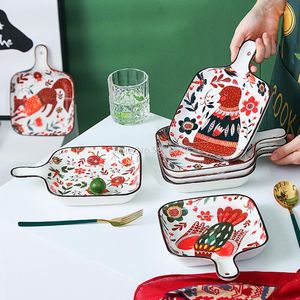 Dinnerware Sets Restaurant Net Red Cute Cartoon Dish Household With Handle Microwave Heating Nordic Ceramic Bakeware