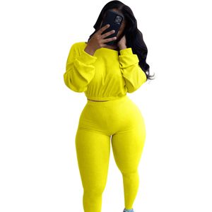New Fall Winter Outfits Women Ribbed Tracksuits Long Sleeve Pullover Sweatshirt and Pants Two Piece Sets Outwork Outfits Casual Sports suits Sporswear 8547