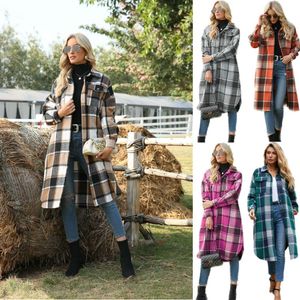 Kvinnorjackor Kvinnor Skjortor Casual Plaid Wool Blend Button Down Lång ärm Skjorta LAPEL SHACKET JACCK FLANCLE PEACOAT KLÄNNINGAR