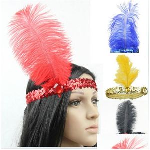 Hair Accessories 20Pcs/Lot 10 Colors Women Head Band Beaded Sequin Flapper Feather Headband Headpiece Party Costume Drop Delivery Ba Dhtar