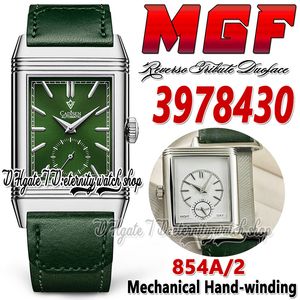 MGF Reverso Tribute Duoface mg3978430 Mens Watch 854A/2 Mechanical Hand-winding Dual time zone Steel Case Green Dial Leather Strap Super V2 Edition eternity Watches