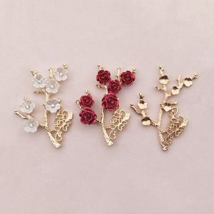 Fai da te accessori in resina fiore rosso stile vintage ramo di fiori foglie materiale in lega 1222989