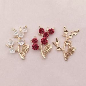 DIY Red Flower Harts Accessories Vintage Style Flower Branch Leaves Alloy Material 1222989