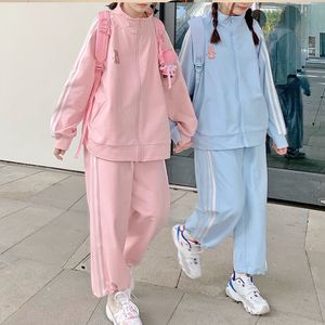 Kvinnors tvåbitar byxor hoodie 2 stycken sport JK Kawaii Sweatpants byxor uppsättningar Preppy Style Girls Summer Streetwear Casual Korean 230106