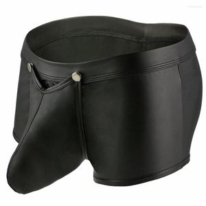 Cuecas troncos boxer cueca mensagens de couro falso molhado look removível bolsa shorts cueca