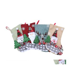 Noel Dekorasyonları Mini Şeker Hediyeleri Çoraplar Bez Noel Baba Baskı Çorapları Xmas Güzel Hediye Çantası Çocuk Şömine Ağacı Dekor DHH04