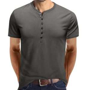 T-shirt da uomo T-shirt oversize Primavera ed estate Bottone Girocollo Camicetta tinta unita Camicia a maniche corte Top Bottoming