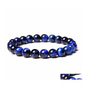 Charm Bracelets Men Healing 8Mm Royal Blue Tiger Eye Stone Beads Bracelet Fashion Bangle Women Jewelry Drop Delivery Dhvx5